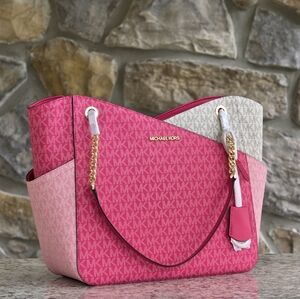 Michael Kors Jet Set Color-Block Large Pink Shoulder Bag